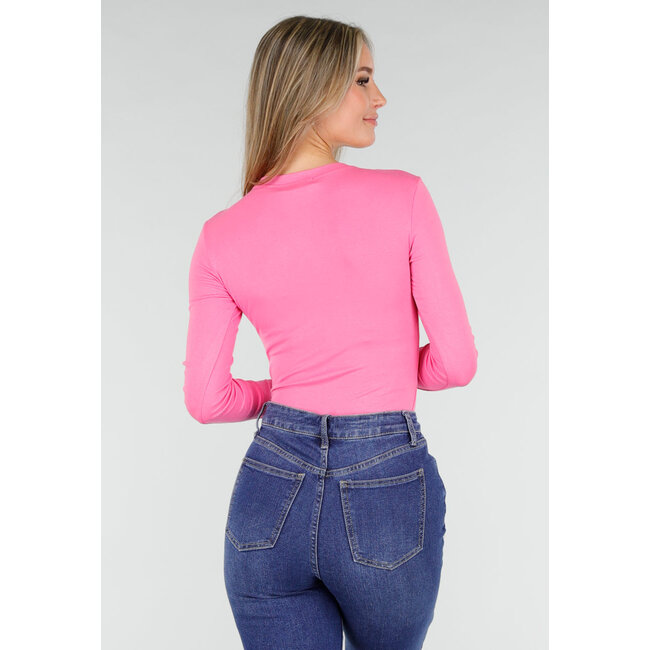 Neonrosa Body mit langen Ärmeln und Stretch