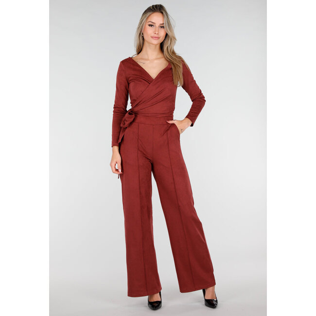 Rotes Wildleder-Look Wickeloberteil mit langen Ärmeln und Stretch