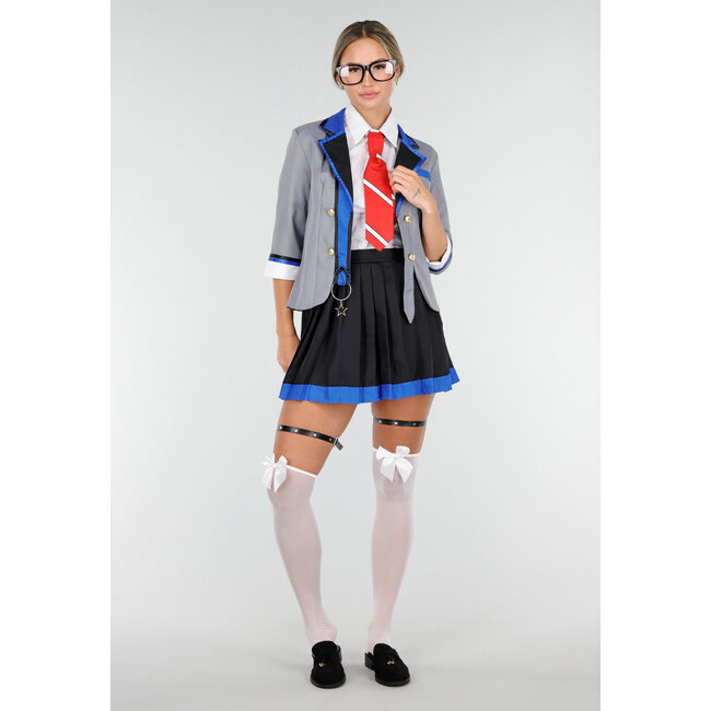 Schuluniform Kostüm mit grauem Blazer Bluse Set mit Rock und Krawatte