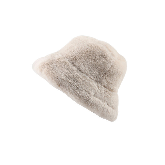 Eimerhut in Wildlederoptik mit Pelzfransen