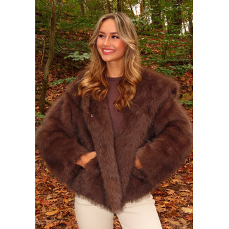 Kunstfelljacke Braun Kurz