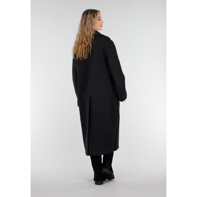 Schwarzer langer Mantel mit gerader Passform und breitem Revers