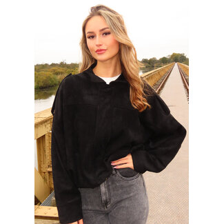 Schwarze Jacke in Wildlederoptik