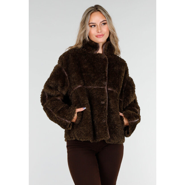 Dark Brown Teddy Jacket with Button Closure