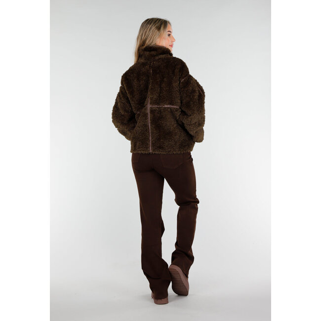 Dark Brown Teddy Jacket with Button Closure