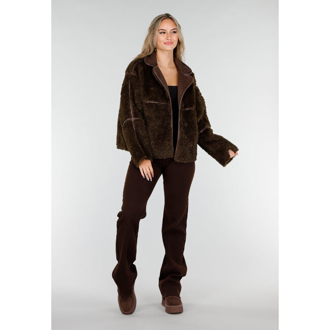 Dark Brown Teddy Jacket with Button Closure