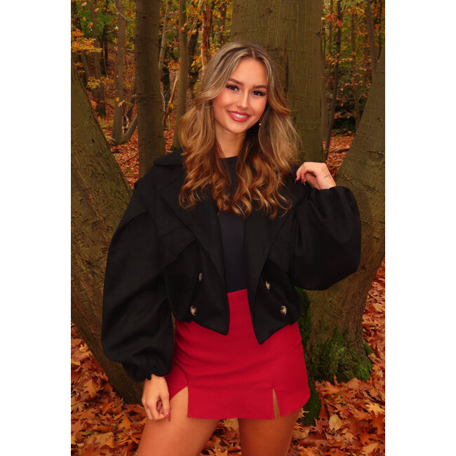 Schwarzer Trenchcoat im Wildleder-Look, verkürzt