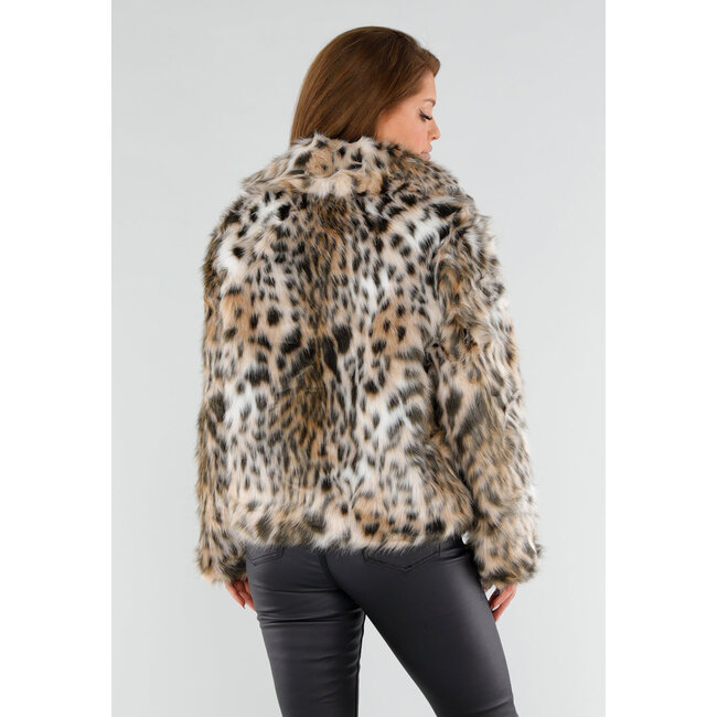 Kunstfelljacke mit Leopardenmuster und Kragen