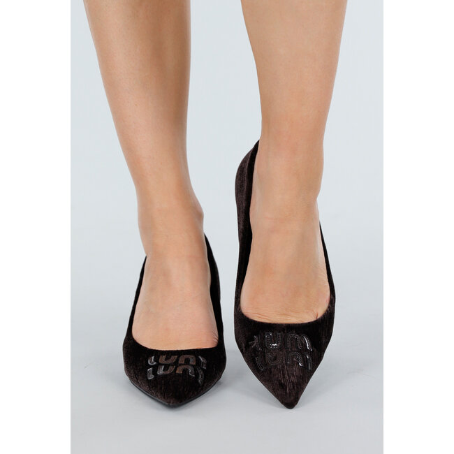 Dark Brown Pumps with Velvet Texture