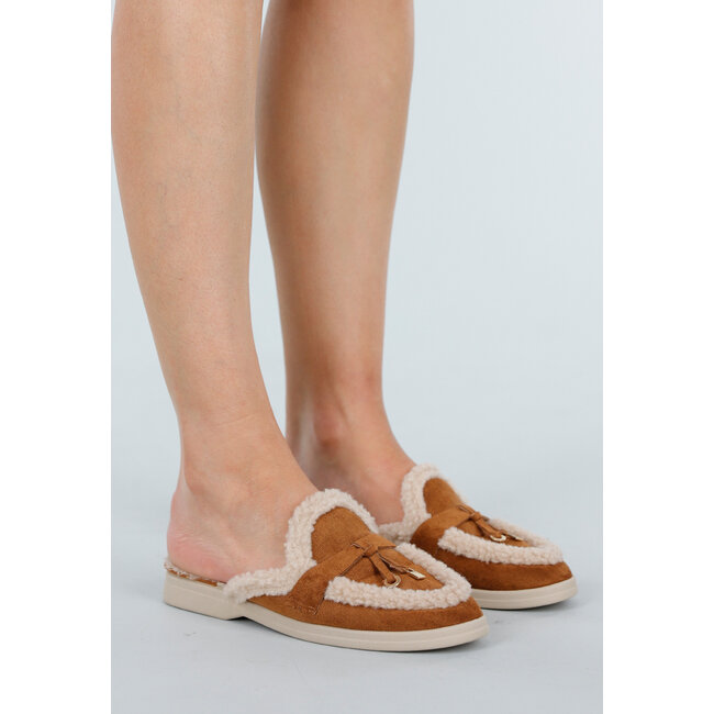 Camel Wildleder-Look Slipper mit Teddyfutter