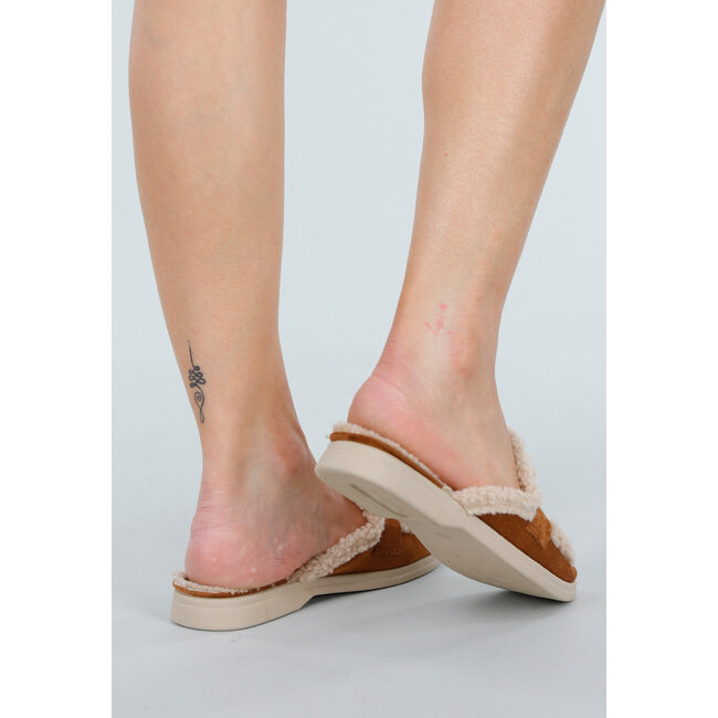 Camel Wildleder-Look Slipper mit Teddyfutter