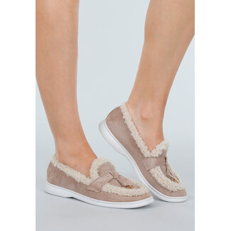 Taupe Loafers mit Fell