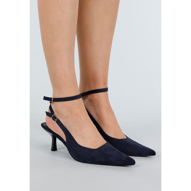Navy Pumps mit Fesselriemchen und spitzer Zehenpartie