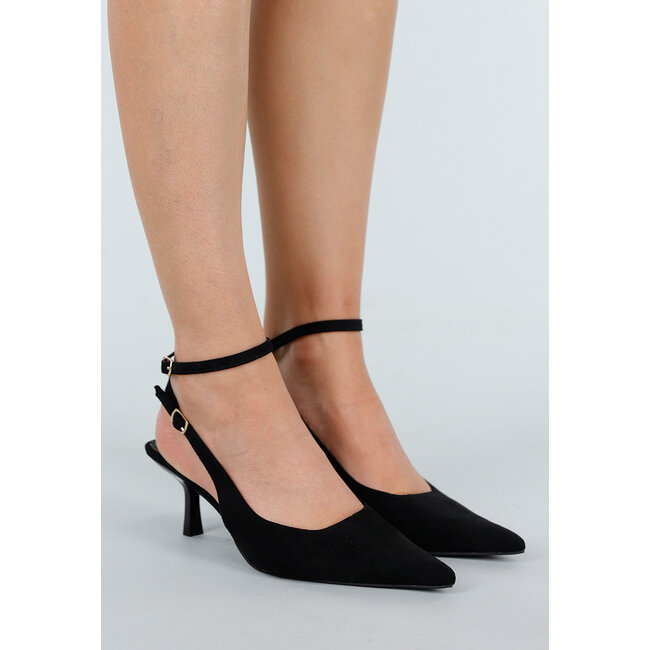 Schwarze Pumps im Wildleder-Look mit Knöchelriemen und niedrigem Absatz