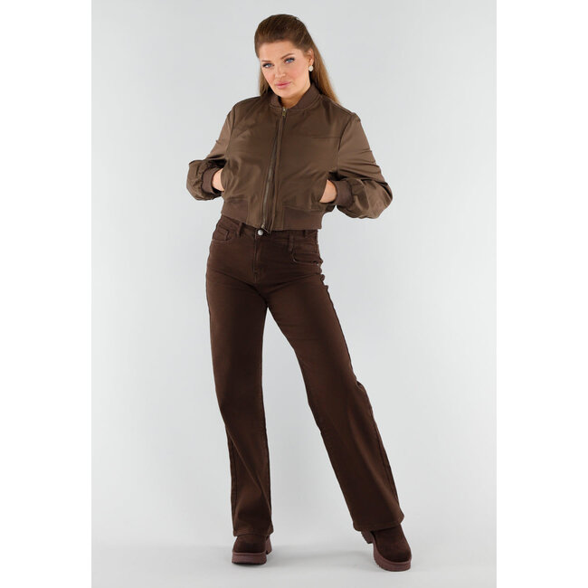 Braune Bomberjacke mit Reißverschluss und elastischen Bündchen