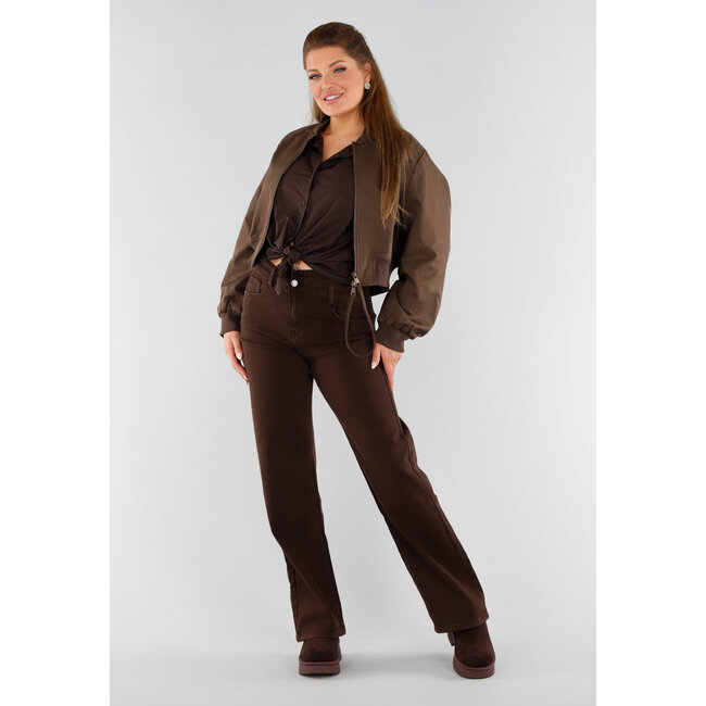 Braune Bomberjacke mit Reißverschluss und elastischen Bündchen