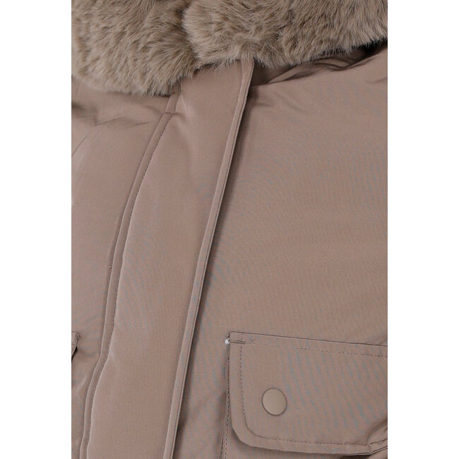 Taupe Kurze Jacke mit Kunstfellkragen