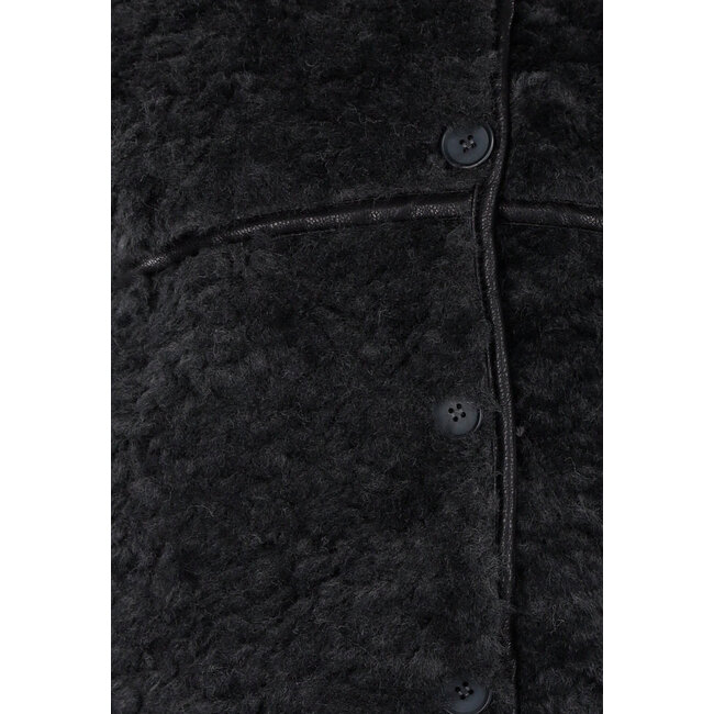 Schwarzer Teddy-Pelzmantel mit Knopfverschluss