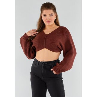 Dunkelbrauner, verkürzter Pullover