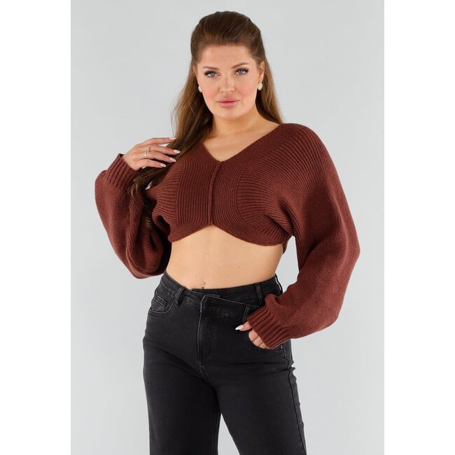 Dunkelbrauner, verkürzter Pullover