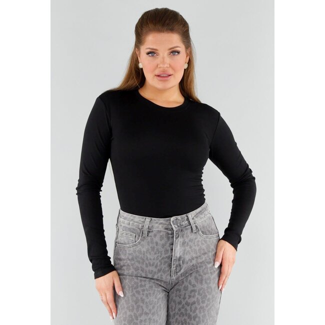 Schwarzer Stretch-Body mit langen Ärmeln