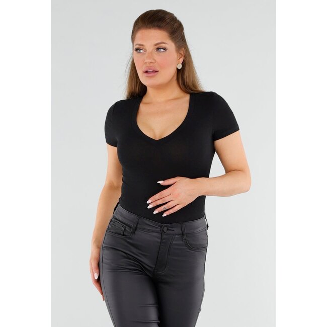 Schwarzer Body mit V-Ausschnitt