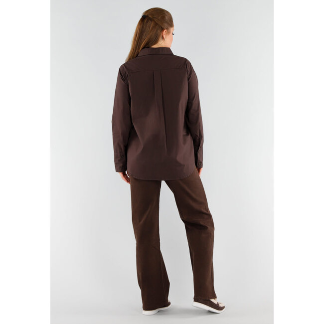 Dark Brown Long Sleeve Button Down Blouse