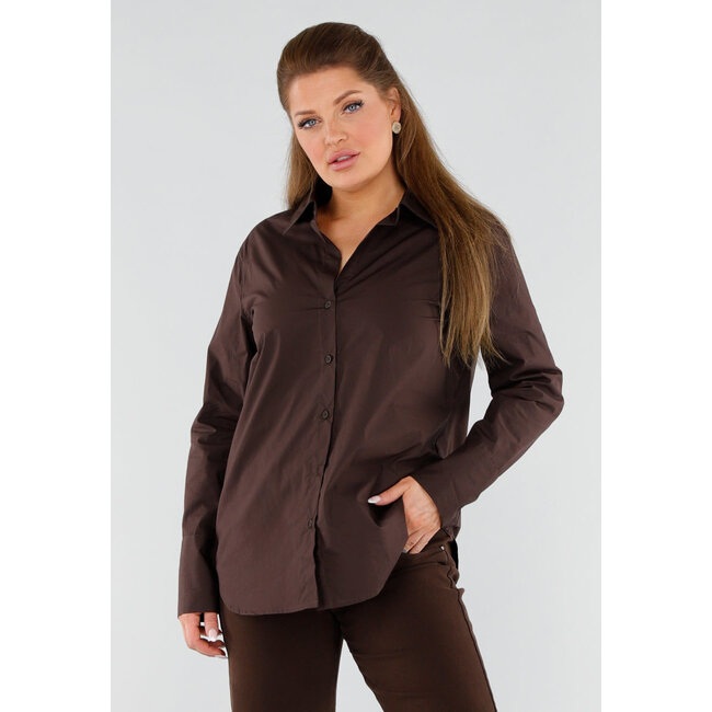 Dark Brown Long Sleeve Button Down Blouse