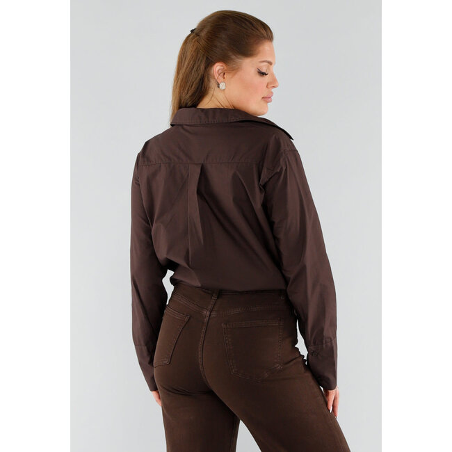 Dark Brown Long Sleeve Button Down Blouse