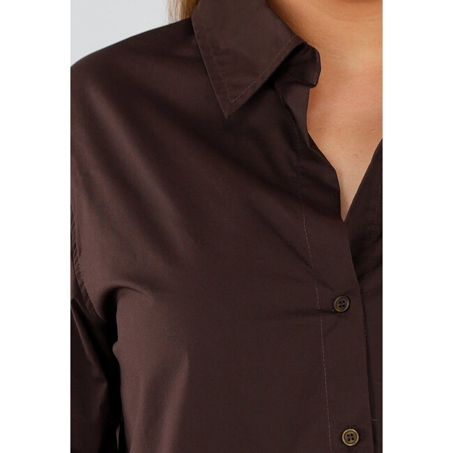 Dark Brown Long Sleeve Button Down Blouse
