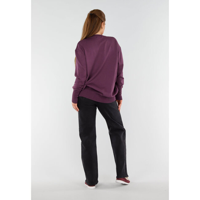 Dunkelvioletter Pullover mit V-Ausschnitt und langen Ärmeln