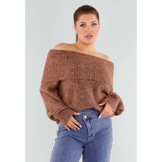 Brauner Off-Shoulder-Pullover