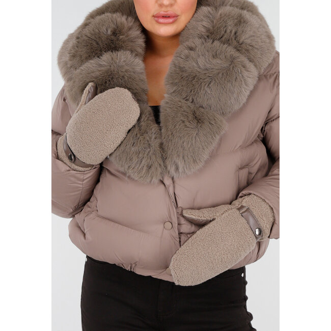 Teddy-Handschuhe mit Leder