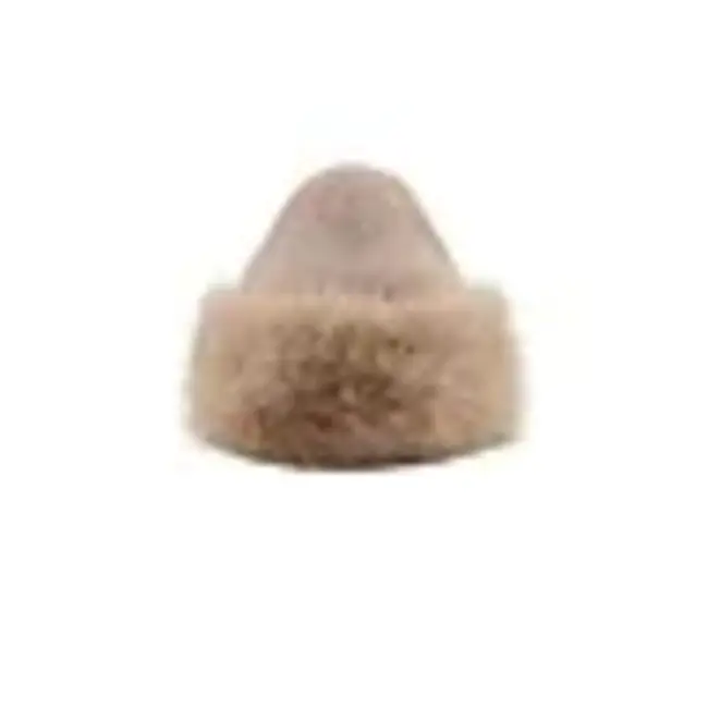 Beige Gebreide Muts met Brede Faux Fur Rand