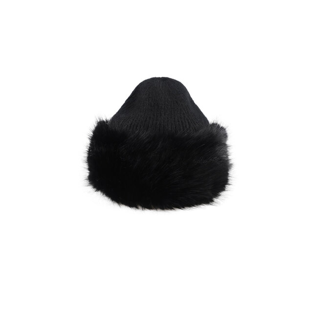 Beige Gebreide Muts met Brede Faux Fur Rand