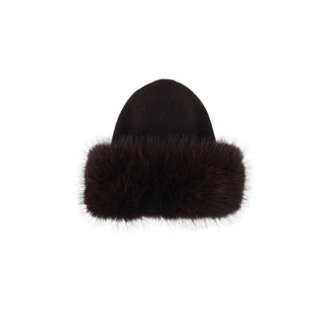 Strickmütze mit breitem Kunstfellrand