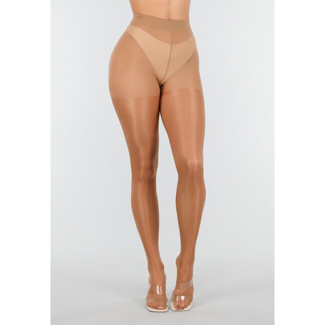 Beigefarbene, glänzende Strumpfhose mit hoher Taille und formender Wirkung