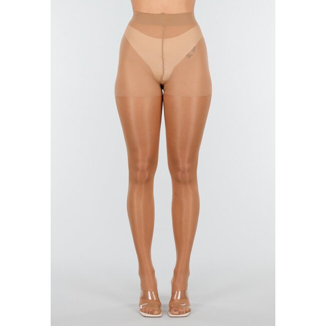Beigefarbene, glänzende Strumpfhose mit hoher Taille und formender Wirkung