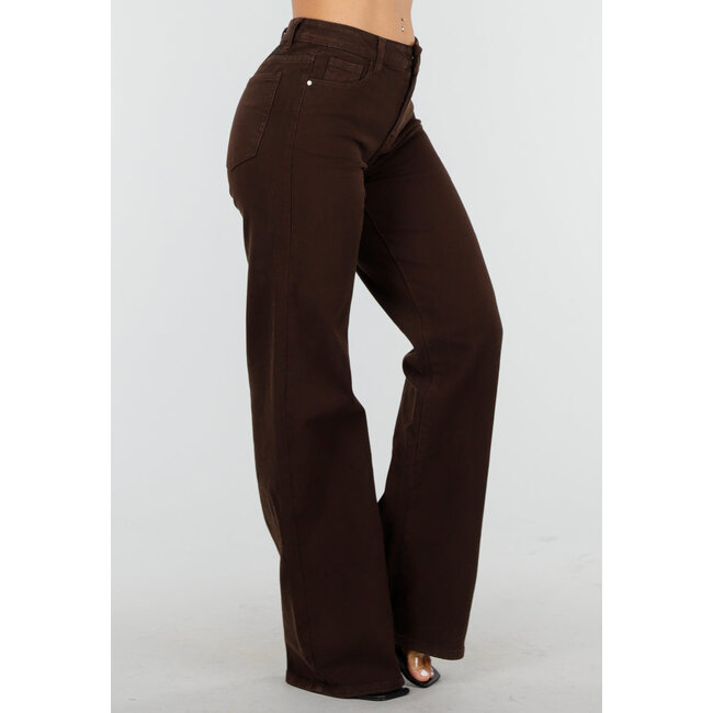 Braune Straight Leg Stretch Jeans mit hoher Taille und geradem Bein