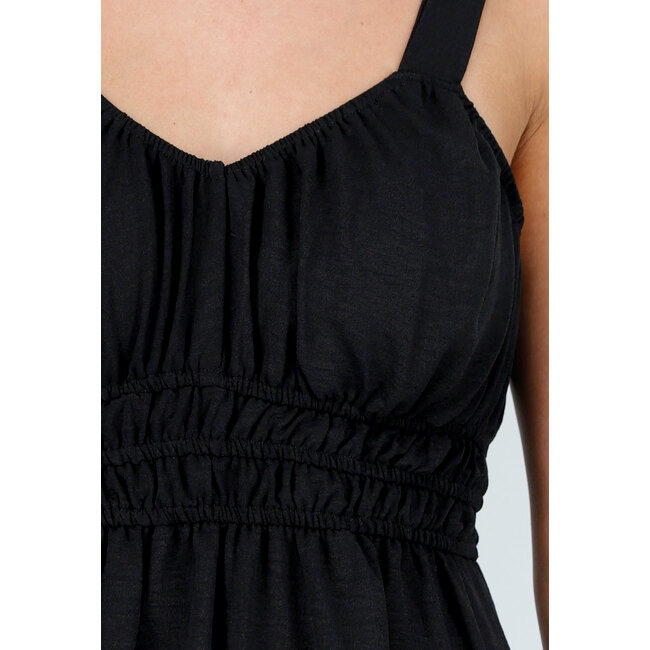 Schwarzes Midikleid mit breiten Trägern und Stretchanteil