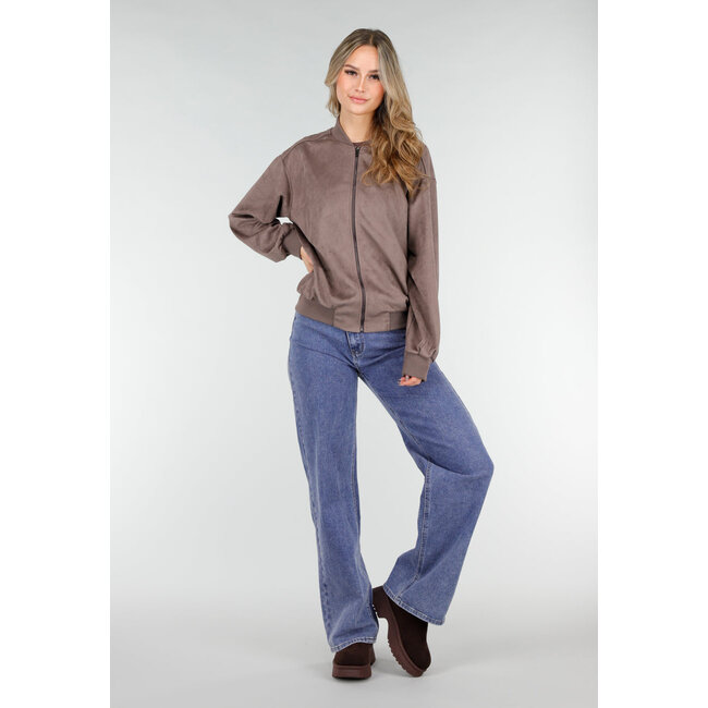 Braun-graue Bomberjacke mit Reißverschluss und gerippten Bündchen