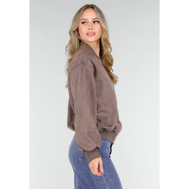 Braun-graue Bomberjacke mit Reißverschluss und gerippten Bündchen