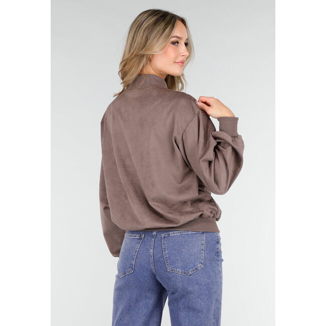 Braun-graue Bomberjacke mit Reißverschluss und gerippten Bündchen