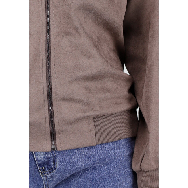 Braun-graue Bomberjacke mit Reißverschluss und gerippten Bündchen