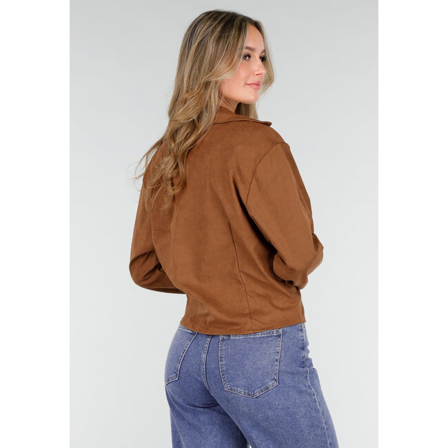 Brauner Mantel im Wildleder-Look mit Schleifengürtel