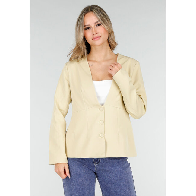 Light Yellow Blazer with Button Closure