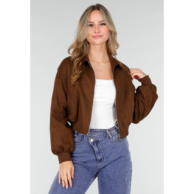 Dunkelbraune Jacke im Wildleder-Look mit Reißverschluss