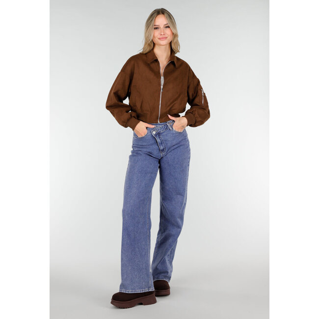 Dunkelbraune Jacke im Wildleder-Look mit Reißverschluss