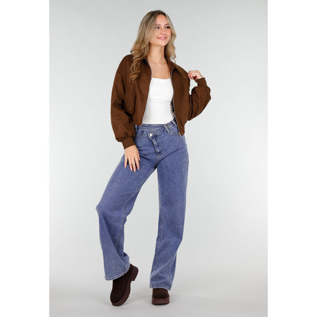 Dunkelbraune Jacke im Wildleder-Look mit Reißverschluss