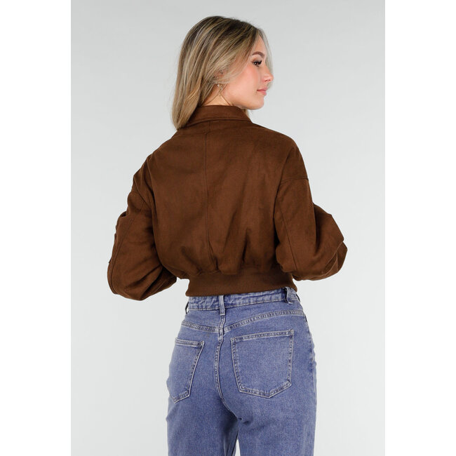 Dunkelbraune Jacke im Wildleder-Look mit Reißverschluss